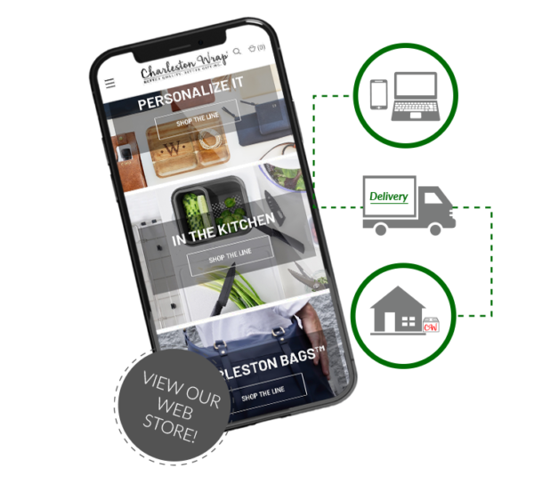 Charleston Wrap virtual fundraising on phone with delivery icons