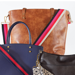 A collection of three handbags, each with unique straps and handles, highlighting different styles and fashion choices.