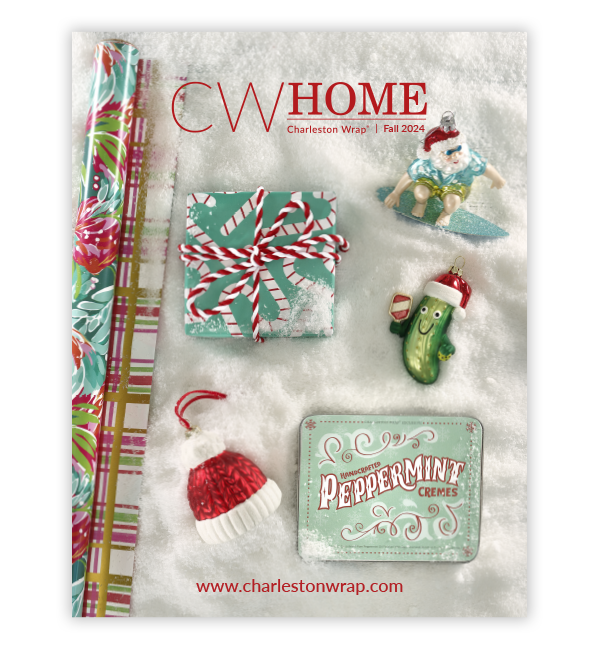 Cover of CW Home (Charleston Wrap) Magazine's Fall 2024 issue featuring festive Christmas decor and holiday-themed designs.