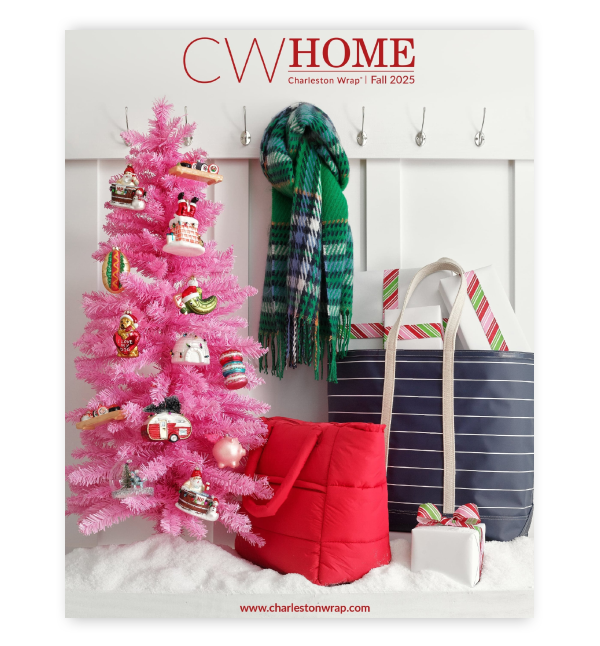 Cover of CW Home (Charleston Wrap) Magazine's Fall 2024 issue featuring festive Christmas decor and holiday-themed designs.