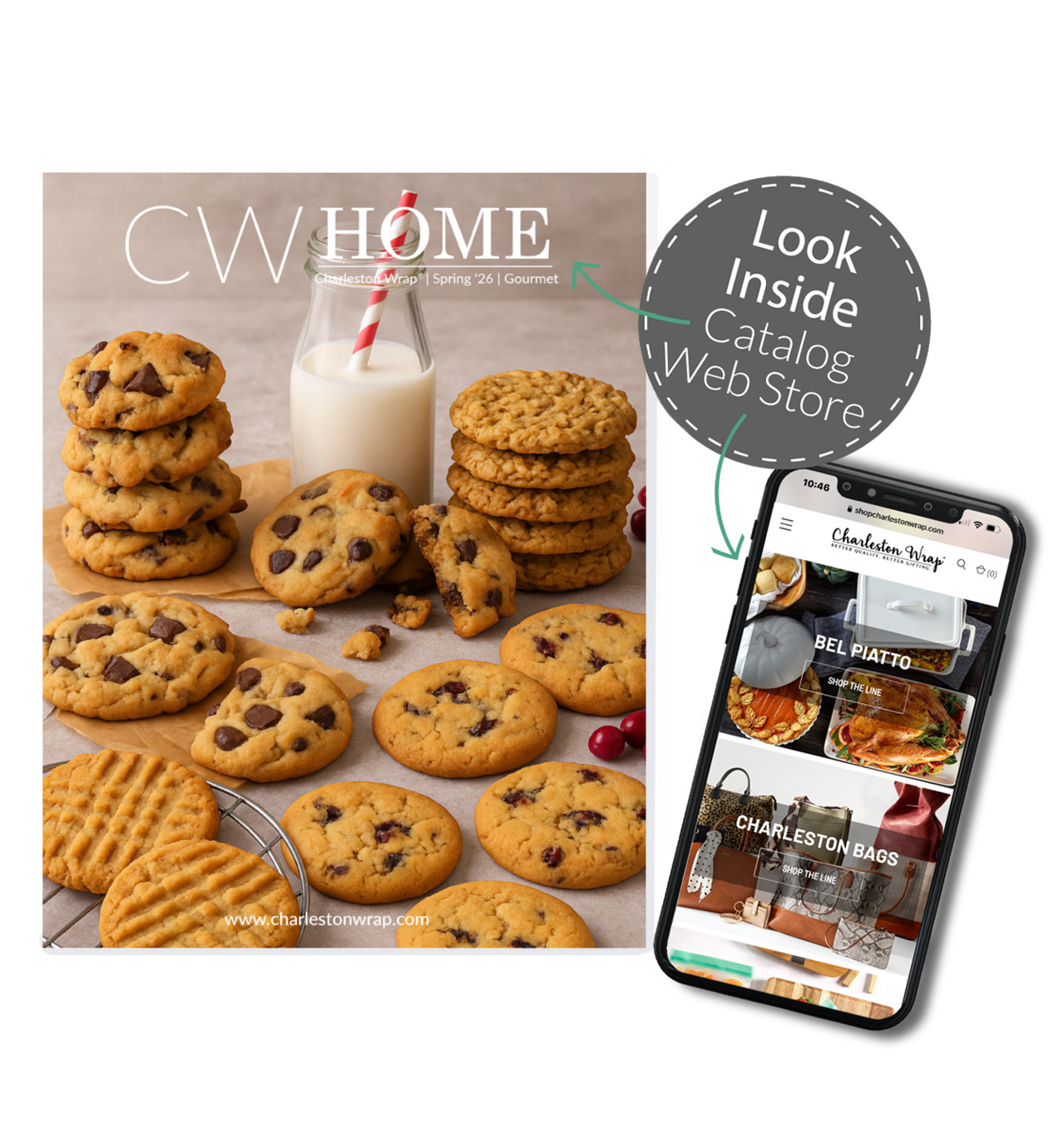 Gourmet catalog cover with phone preview