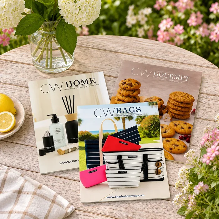 Charleston Wrap Spring fundraising catalogs featuring home, gourmet, and bag collections